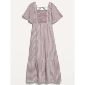 OLD NAVY Fit &‎ Flare Dress Short Sleeve Striped Tie-Back Midi Smocked Vacation